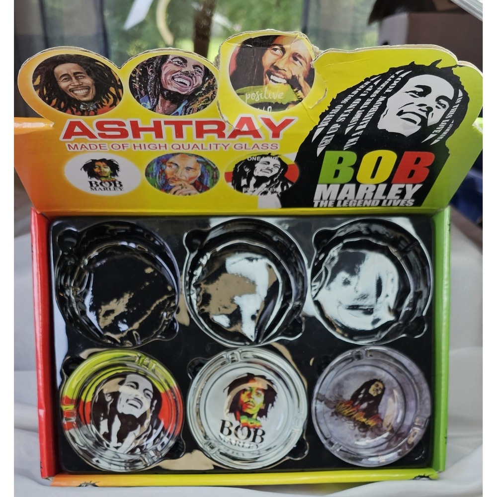 NEW 3.1/4"  1 Thick Round Glass‎ Cigarette Ashtray 3 Bob Marley Design To Choose - Picture 2 of 14